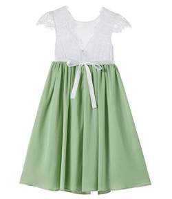 Beganly Blumensmädchenkleid Prinzessin Festliches Kinder Mädchen Kleid Festzug Kleider Hochzeit Partykleid Anmutig Lieblich V-Rücken Spitze A-Linie Langes Chiffon Kleid Salbei Grün 100 (Sage Green) von Beganly