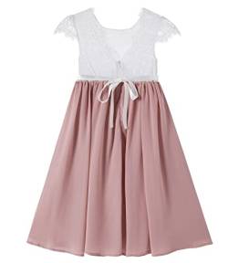 Beganly Blumensmädchenkleid Prinzessin Festliches Kinder Mädchen Kleid Festzug Kleider Hochzeit Partykleid Anmutig Lieblich V-Rücken Spitze A-Linie Langes Chiffon Kleid Staubige Rose 100 (Dusty Rose) von Beganly