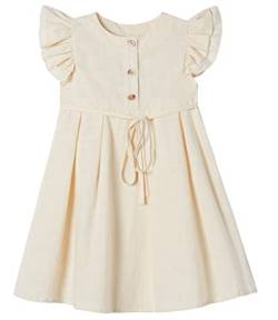 Beganly Kleines Mädchen Flatterärmel Baumwolle-Leinen Kleid Kleinkind Kinder Doppelte Rüschen Freizeitkleider Aprikose 130 (Apricot) von Beganly