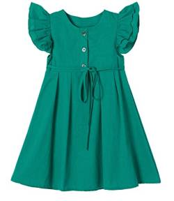 Beganly Kleines Mädchen Flatterärmel Baumwolle-Leinen Kleid Kleinkind Kinder Doppelte Rüschen Freizeitkleider Grün 100 (Green) von Beganly