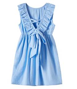 Beganly Kleinkind Baby Kleid Mädchen Baumwolle-Leinen Rüschen rückenfrei ärmellos Swing Kinder Freizeitkleider Blau 130 (Solid Blue) von Beganly