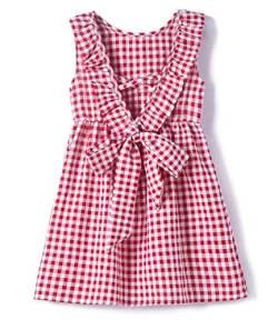 Beganly Kleinkind Baby Kleid Mädchen Baumwolle Rüschen rückenfrei ärmellos Swing Kinder Freizeitkleider Kariert-Rot 100 (Red) von Beganly