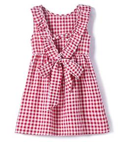 Beganly Kleinkind Baby Kleid Mädchen Baumwolle Rüschen rückenfrei ärmellos Swing Kinder Freizeitkleider Kariert-Rot 90 (Red) von Beganly