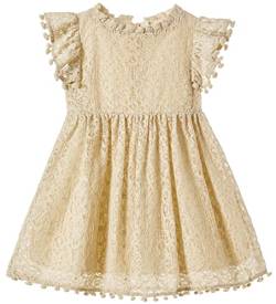 Beganly Mädchen Elegante Prinzessin Spitzenkleid Kleinkind Vintage Pom Pom Flatterärmel Party Kleider Beige 100 (Beige) von Beganly