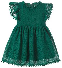 Beganly Mädchen Elegante Prinzessin Spitzenkleid Kleinkind Vintage Pom Pom Flatterärmel Party Kleider Dunkelgrün 130 (Dark Green) von Beganly