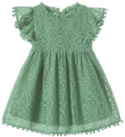 Beganly Mädchen Elegante Prinzessin Spitzenkleid Kleinkind Vintage Pom Pom Flatterärmel Party Kleider Salbei Grün 110 (Sage Green) von Beganly