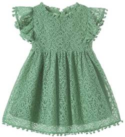 Beganly Mädchen Elegante Prinzessin Spitzenkleid Kleinkind Vintage Pom Pom Flatterärmel Party Kleider Salbei Grün 130 (Sage Green) von Beganly