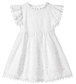 Beganly Mädchen Elegante Prinzessin Spitzenkleid Kleinkind Vintage Pom Pom Flatterärmel Party Kleider Weiß 140 (White) von Beganly