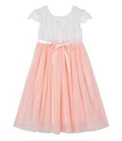 Beganly Mädchen Lange Festtagskleider Anmutig Lieblich V-Rücken Spitze Maxi Tüll A-Linie Prinzessin Partykleid Blumenmädchen Kleid Rosa 100 (Pink) von Beganly