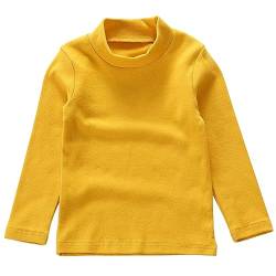 Beganly Mädchen T-Shirt Warmes weiches Basic Mock Rollkragen Top Kleinkind unter Schichtstück Kinder Baumwolle Langarm-Shirt Weiß Senfgelb 150 (Mustard Yellow) von Beganly