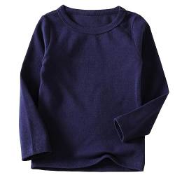 Beganly Mädchen T-Shirt Warmes weiches Basic Rundkragen Top Kleinkind unter Schichtstück Kinder Classics Baumwolle Langarm-Shirt Marineblau 120 (Crewneck Navy Blue) von Beganly
