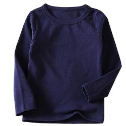 Beganly Mädchen T-Shirt Warmes weiches Basic Rundkragen Top Kleinkind unter Schichtstück Kinder Classics Baumwolle Langarm-Shirt Marineblau 140 (Crewneck Navy Blue) von Beganly