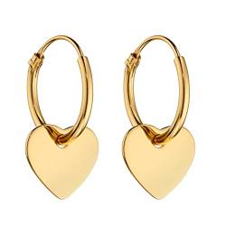 Beginnings 925 Sterling Silber Damen Gold Plated Heart Charm Hoop Earrings 10mm Hoops, Sterling Silber von Beginnings