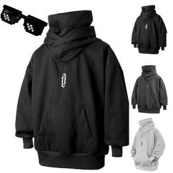 Behound Fall Unisex Oversized Hip-Hop Hoodies, Ninja Double Neckline Cotton Hip Hop Hoodie Sweatshirt for Men Women (Black,3XL) von Behound