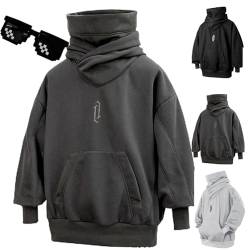 Behound Fall Unisex Oversized Hip-Hop Hoodies, Ninja Double Neckline Cotton Hip Hop Hoodie Sweatshirt for Men Women (Dark Gray,M) von Behound