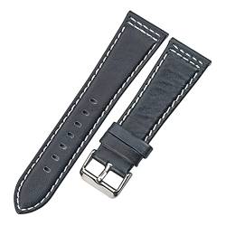 Echtes leder watch bands gürtel 22mm 24mm frauen männer schwarz braun blau orange armbands 5 mit rostfreiem stahl pin schnalle (Color : Blue, Size : 22mm) von BeiFH