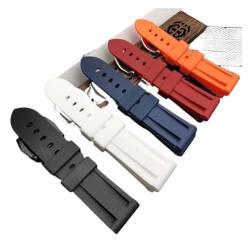 Uhrenarmband aus Silikongummi, 22 mm, 24 mm, 26 mm, schwarz, blau, rot, orange, weiß, kompatibel mit Panerai-Armband, wasserdicht (Farbe: 22 mm blau, Größe: mit schwarzer Schnalle) von BeiFH