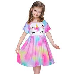 Beinou Girls Nightdress Unicorn Nightgown Princess Sleepwear Night Dress Short Sleeve Nightwear Nightie for Kids von Beinou