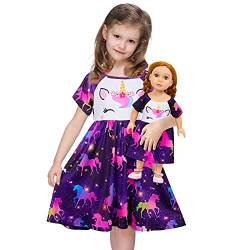 Beinou Nachthemd Mädchen Schlafanzug Kurzarm Kleider Puppe und Mädchen Passendes Nachthemden Einhorn Nachtwäsche von Beinou