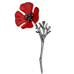 Beito Unisex Mohnblumen-Blumen-brosche Revers Abzeichen Pin Roter Kristall Broschen Gedenktage Geschenke von Beito