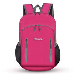 Bekahizar 20L Faltbarer Rucksack Ultra Leichter Wandern Daypack Kleiner Reiserucksack Tagesrucksack Tasche für Männer Frauen Kinder Outdoor Sports Camping Reisen Jogge Radfahren Klettern (pink) von Bekahizar