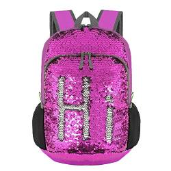 Bekahizar 20L Reversible Pailletten Backpack Bling Meerjungfrau Sequin Rucksack Leicht Faltbare Reise Tagesrucksack Tasche Packbar für Mädchen und Frauen Wandern Camping Radfahren (lila silber) von Bekahizar