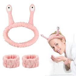 Bekecidi 3 Stück Spa Stirnband Handgelenk Waschband Set Flauschiges Make up Stirnband und Armband für Gesichtswäsche Handtuch Haarbänder Elastische Hautpflege Stirnbänder für Frauen und Mädchen (Rosa) von Bekecidi