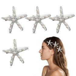 Bekecidi 4 Pack Seestern Strass Haarspangen, Sternförmige Clip Haarnadel Haar Accessoires, Rutschfeste Haarspange zur Haarfixierung für Frauen, Mädchen und Kinder(Silber) von Bekecidi