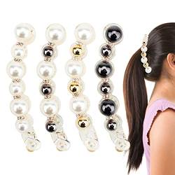 Bekecidi 4 Stück Perlen Haarspangen, künstliche Strass-Bananen Haarspangen, Styling für elegante klassische Haarspangen, für Geburtstagsgeschenk Frauen Mädchen Dickes Feines Haar Haarschmuck-A von Bekecidi