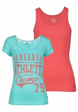 Bekleidung Kangaroos Damen T-Shirt + Tanktop (2tlg. Set) (32-34, Aqua/Koralle) von Bekleidung