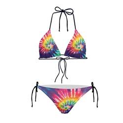 Belidome Bikini Triangel Sets für Frauen 2 Stück Badeanzug Neckholder String Bademode Badeanzug, Batik, XL von Belidome