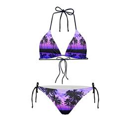 Belidome Bikini Triangel Sets für Frauen 2 Stück Badeanzug Neckholder String Bademode Badeanzug, Hawaiianische Palme mit Sonnenuntergang, L von Belidome