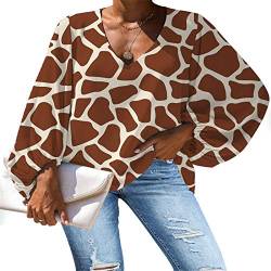 Belidome Damen-Chiffon-Shirt, lange Ärmel, V-Ausschnitt, Bluse, leger, Größe S-4XL Gr. M, Giraffenmuster von Belidome