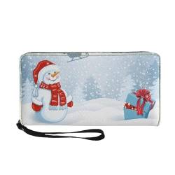 Belidome Damen Geldbörse Clutch Handtasche Leder Wristlet Bag, Christmas Snowman-2 (Weihnachts-Schneemann, Einheitsgröße von Belidome