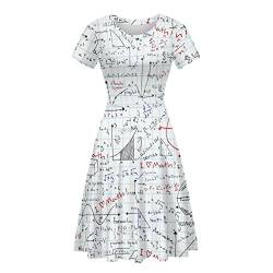 Belidome Damen Kleider Sommerkleider Midilänge Swing Sommer Casual Strandkleid Weich, Mathematikdesign, Weiß, Small von Belidome
