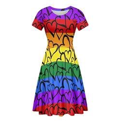 Belidome Damen Kleider Sommerkleider Midilänge Swing Sommer Casual Strandkleid Weich, Regenbogenherz, X-Large von Belidome