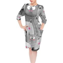 Belidome Damen Nachthemd Kleid Pyjama Winter Sexy Nachtwäsche Langarm, Graue Katze, 52 von Belidome