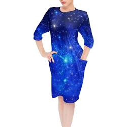 Belidome Damen Nachthemd Kleid mit Taschen Langarm Nachtwäsche Pyjama Loose Fit, Blue Galaxy, 38 von Belidome
