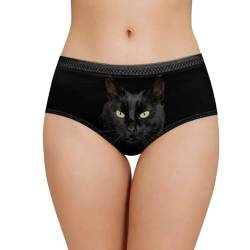 Belidome Damen-Unterwäsche, Slip, Unterhose, weich, atmungsaktiv, leicht, mit schwarzer Taille, schwarze katze, 42 von Belidome