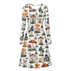 Belidome Damenkleider Casual Midi Langarm A Linie für Frühling Herbst Freizeitkleid, mushroom, Medium von Belidome