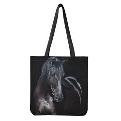 Belidome Einkaufstasche aus Segeltuch, wiederverwendbar, doppelseitig, bedruckt, Schwarzes Pferd, Einheitsgröße von Belidome