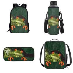 Belidome Kinder-Reiserucksack-Set, 4-in-1, Schultaschen, Rucksäcke, Lizard, Einheitsgröße, Kinderrucksack von Belidome