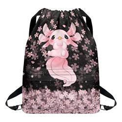 Belidome Kinder-Rucksack mit Kordelzug, verstellbare Träger, großer Fitness-Rucksack, Axolotl Kirschblüte, Einheitsgröße von Belidome