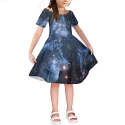 Belidome Lässiges Mädchenkleid für kleine große Kinder, Kleinkinder, Sommerkleider, kurzärmelig, für Partys und Schulen, für 3–14 Jahre, Galaxy Wolf, 7-8 Jahre von Belidome