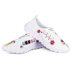Belidome Nurse Design Slip on Sneakers Damen Mädchen Flache Turnschuhe Schuhe für Walk Running, buntes EKG-Design von Belidome