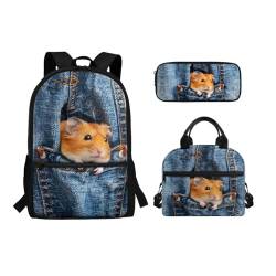 Belidome Rucksack-Set für Mittelschule, Mädchen, Jungen, 3-in-1, Büchertasche und Lunchtasche, Federmäppchen, Tagesrucksack, Rucksack, Hamster, Einheitsgröße, Schulranzen-Set von Belidome