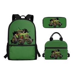 Belidome Rucksack-Set für Mittelschule, Mädchen, Jungen, 3-in-1 Büchertasche und Lunchtasche, Federmäppchen, Tagesrucksack, Rucksack, Traktoren-Stil, Einheitsgröße von Belidome