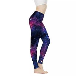 Belidome Stretch-Leggings für Damen, Yogahose für Joggen, Sport, hohe Taille, weich, langlebig, Größe XS-3XL, Lila Galaxy, X-Klein von Belidome