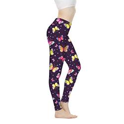 Belidome Stylische Damen-Leggings, hohe Taille, für Workout, Yoga, Jogging, Sport, weich, Stretch, XS-3XL Gr. XXX-Large, Schmetterling lila von Belidome