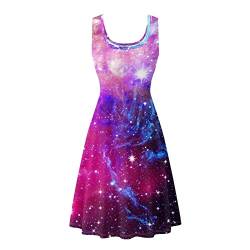 Belidome Tank Top Kleid Damen Sommerkleid Übergröße XS-4XL Sommer Strandkleidung Ärmellose Taschen, Lila Galaxy, Medium von Belidome